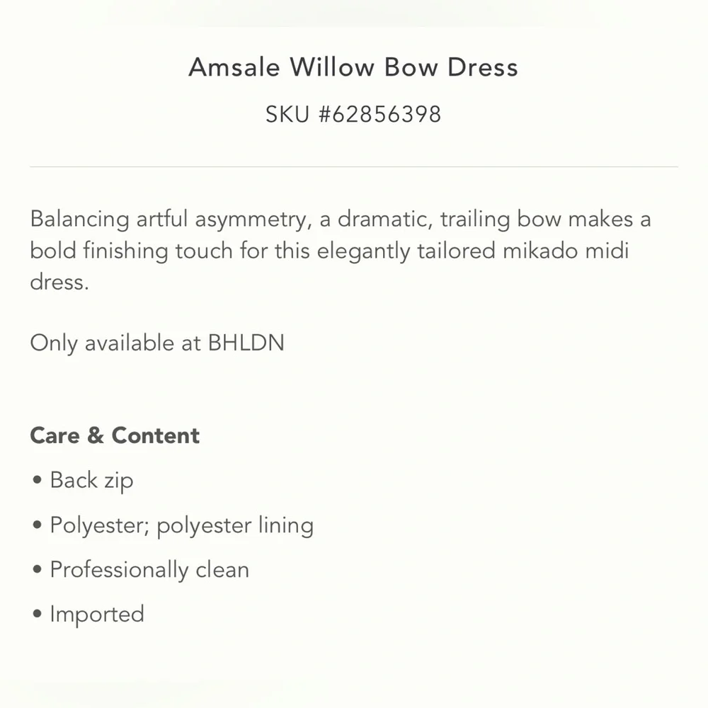 ANTHROPOLOGIE BHLDN AMSALE WILLOW BOW DRESS - SHORTENED - Picture 8 of 8